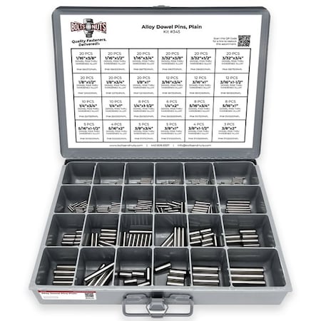 Boltsandnuts.Com Plain Finish Hardened Alloy Dowel Pins Assortment - 293 PCS Assortment Kit #345
